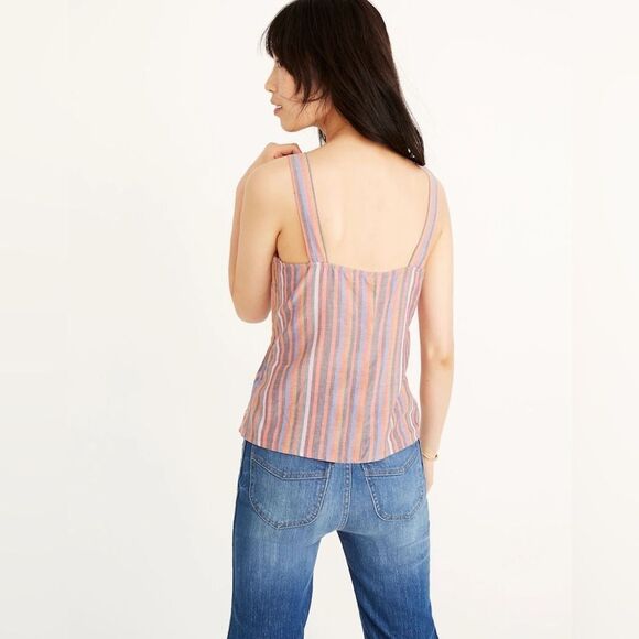 Madewell | Tie-Front Cami Top in Rainbow Stripe Size 10 *NWOT* - Picture 2 of 6